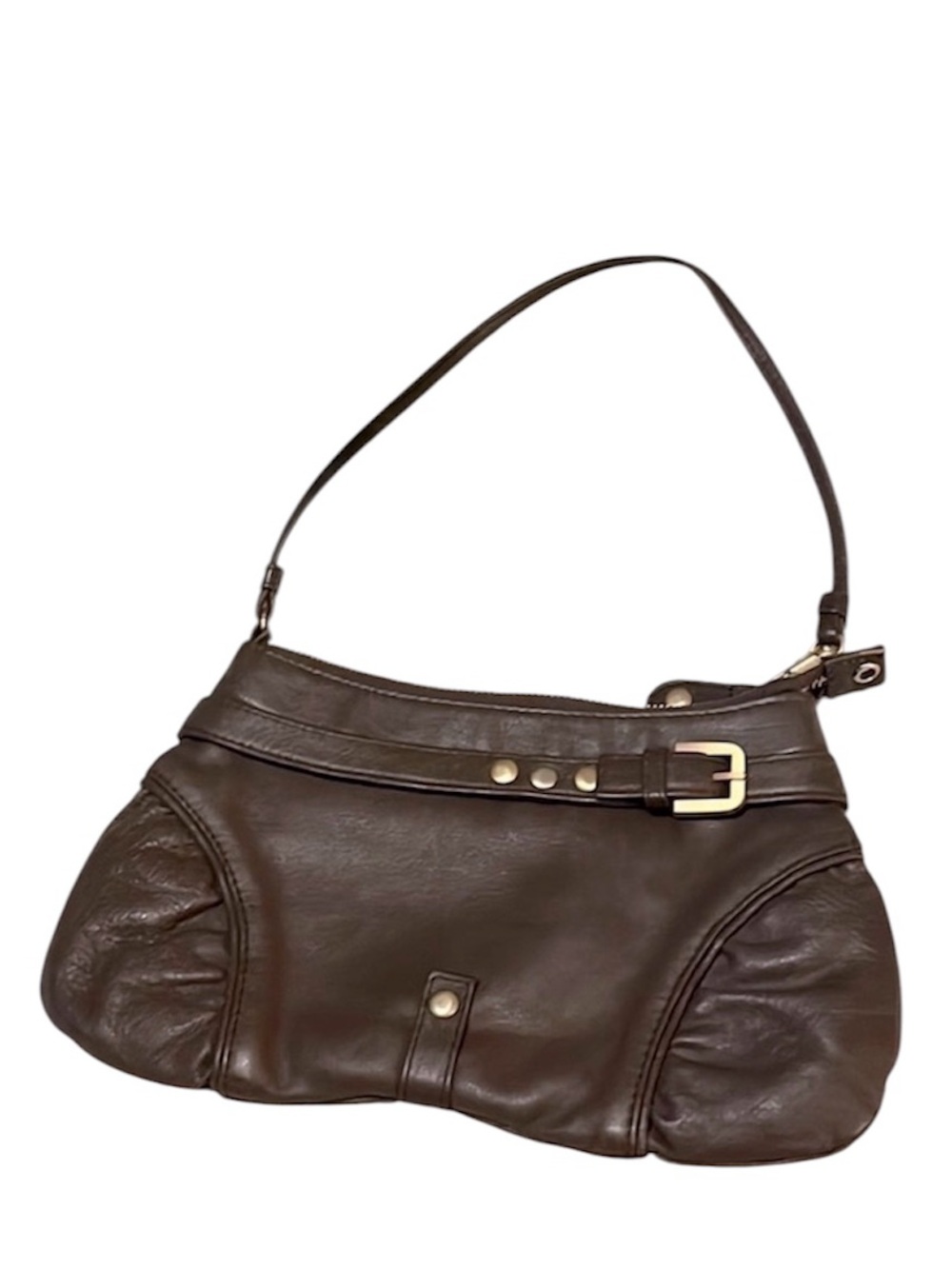 Aaneta Chocolate Brown Neutral Leather Gold-tone Wristlet Clutch Shoulder Bag